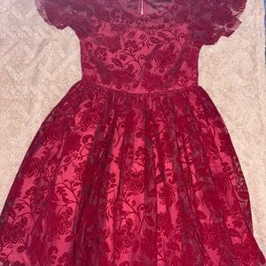 Elegant Red Floral Kids Dress